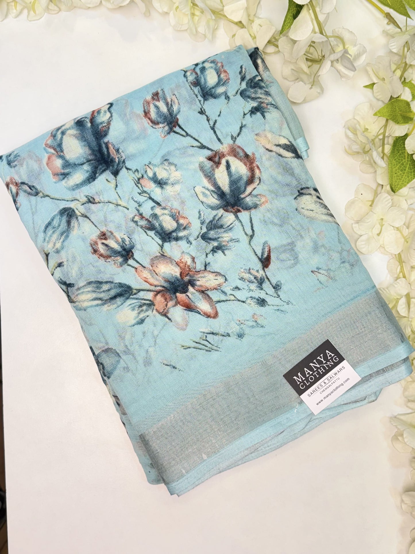 Sky Blue Linen Cotton Saree