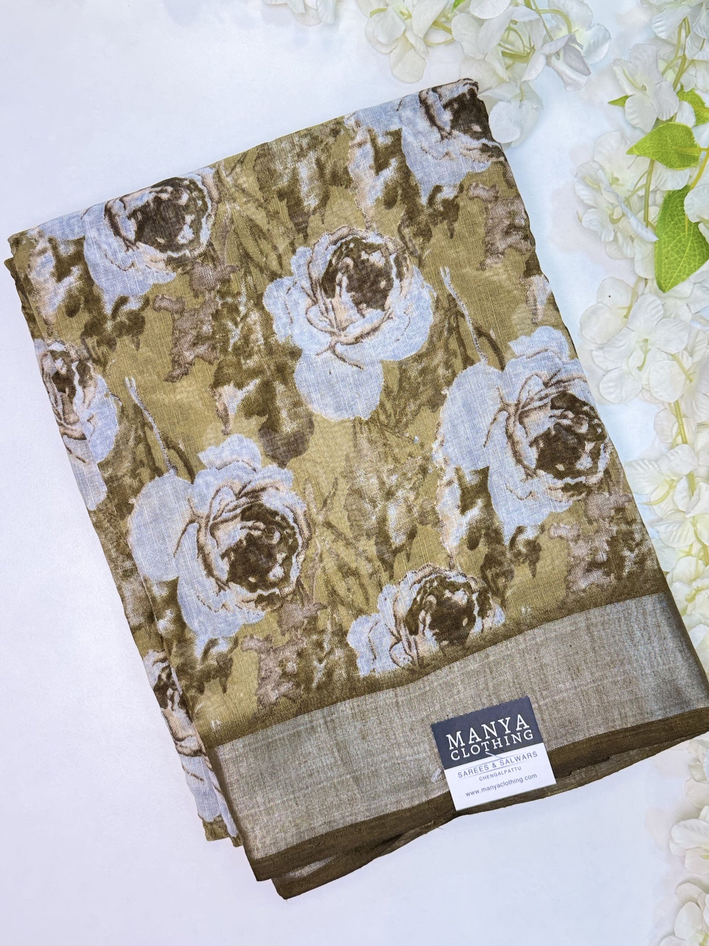 Army Green Linen Cotton Saree