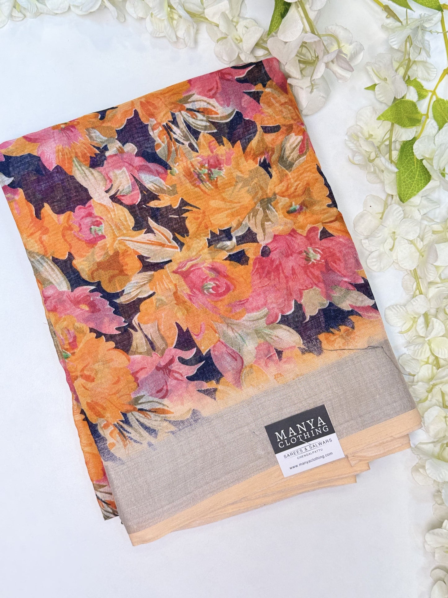 Orange Linen Cotton Saree