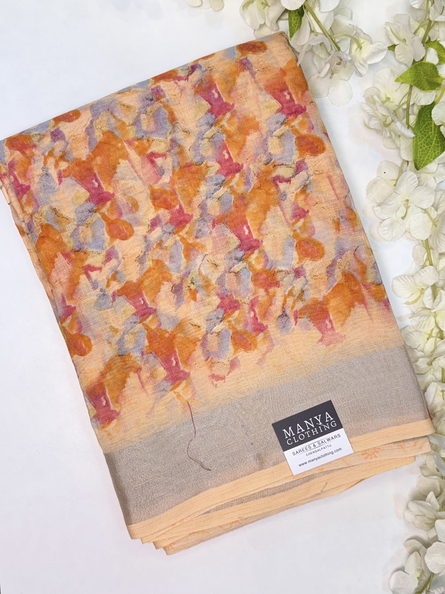 Pale Orange Linen Cotton Saree