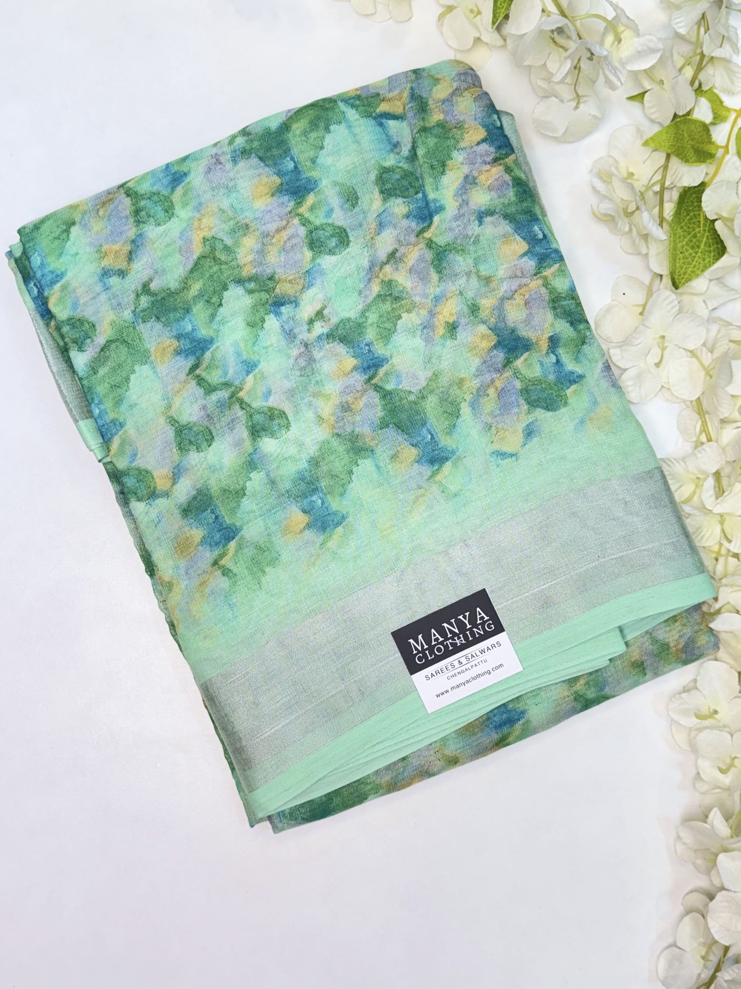 Light Turquoise Linen Cotton Saree