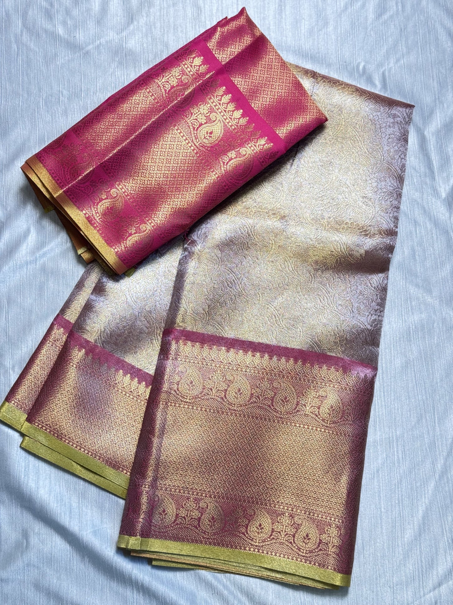 Light Pink Tissue Saree with Work Blouse Combo
