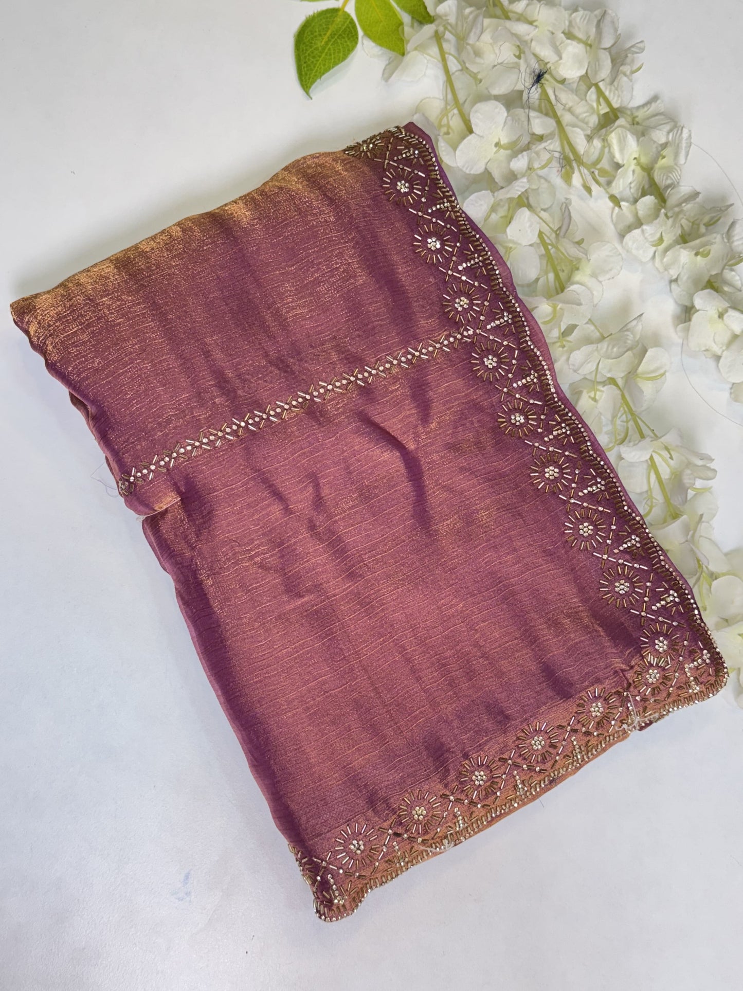 Onion-Pink Space Silk Designer Saree