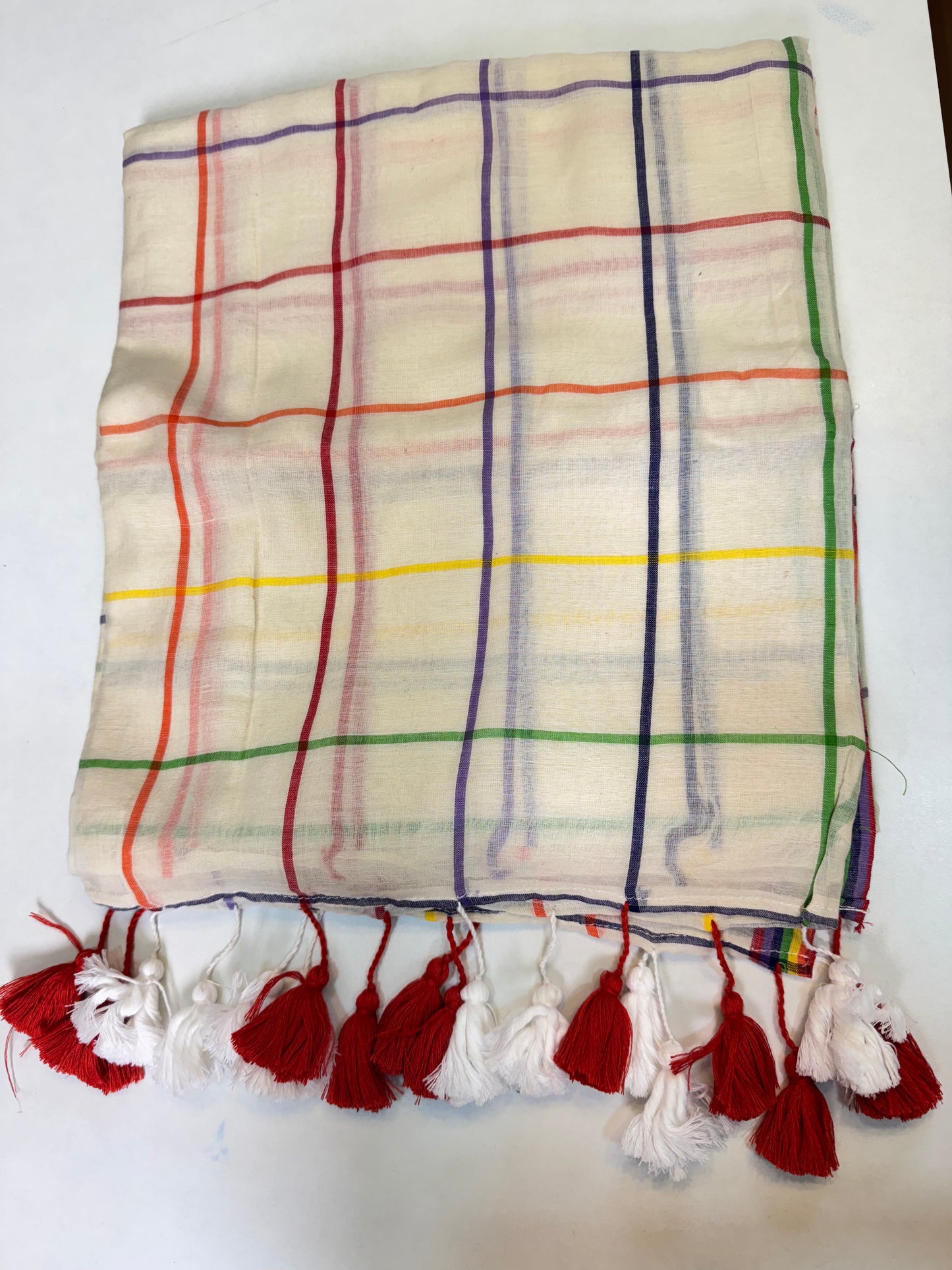 Multi-Coloured Checkered Pure Mul Cotton Saree