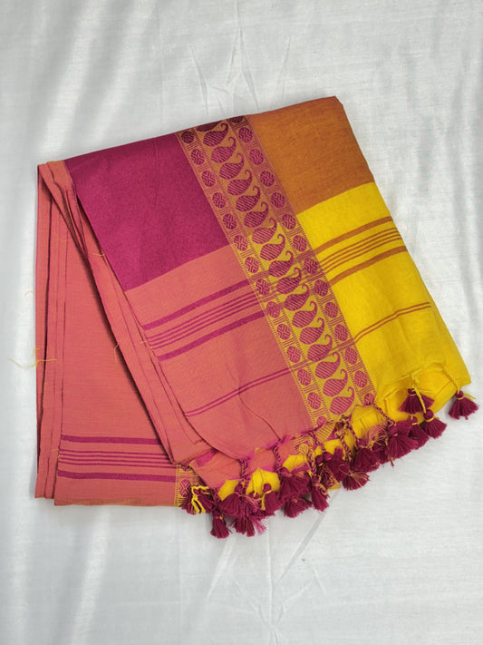 Peach Pure Cotton Saree