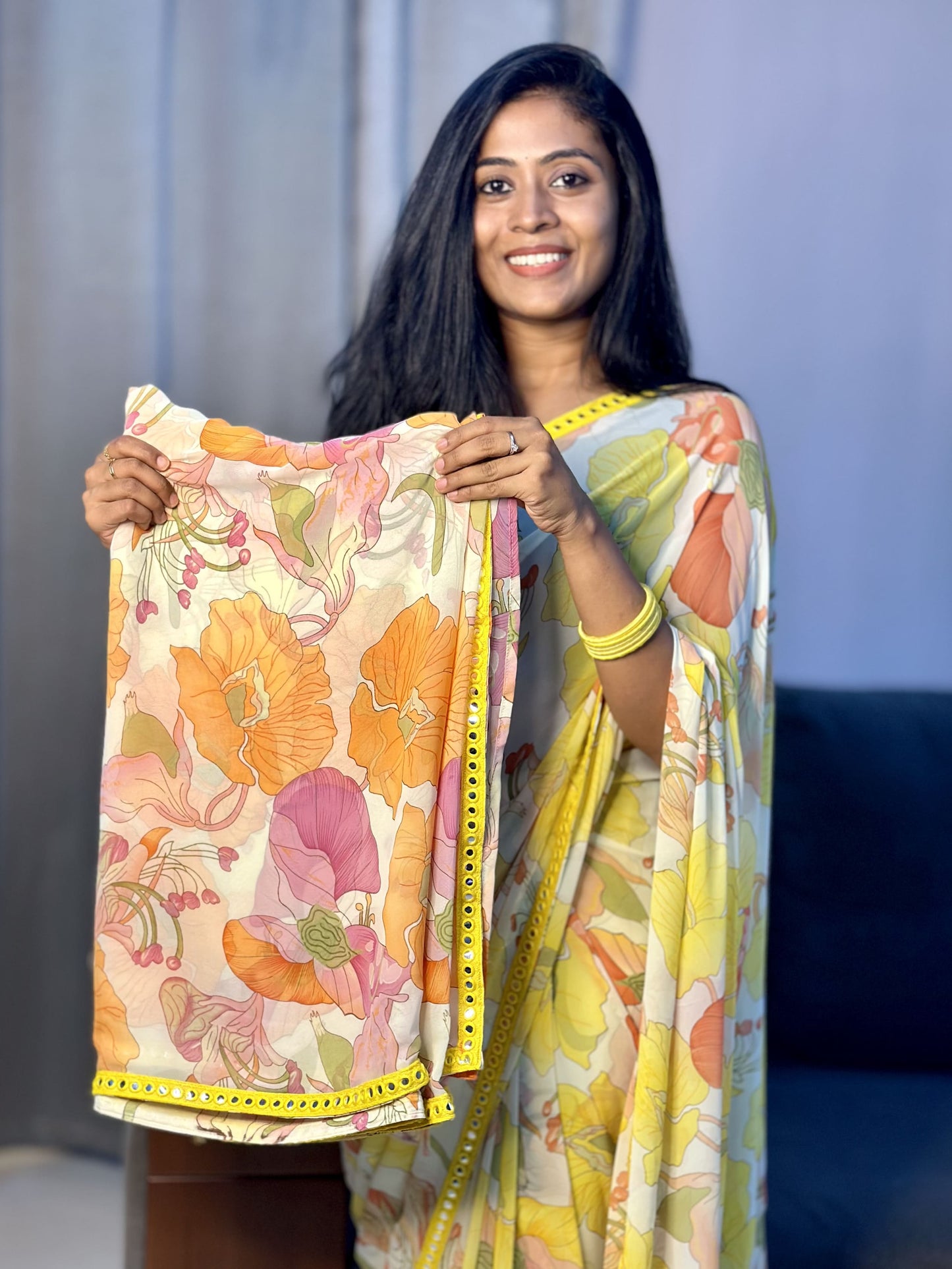 Orange Synthetic Saree