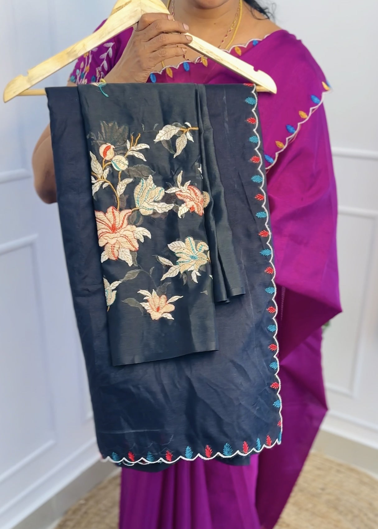 Black Warm Silk Saree with work blouse