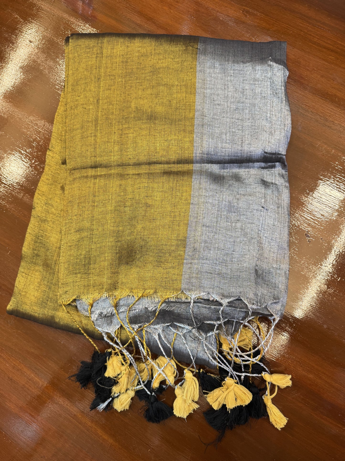 Golden grey plain tissue saree