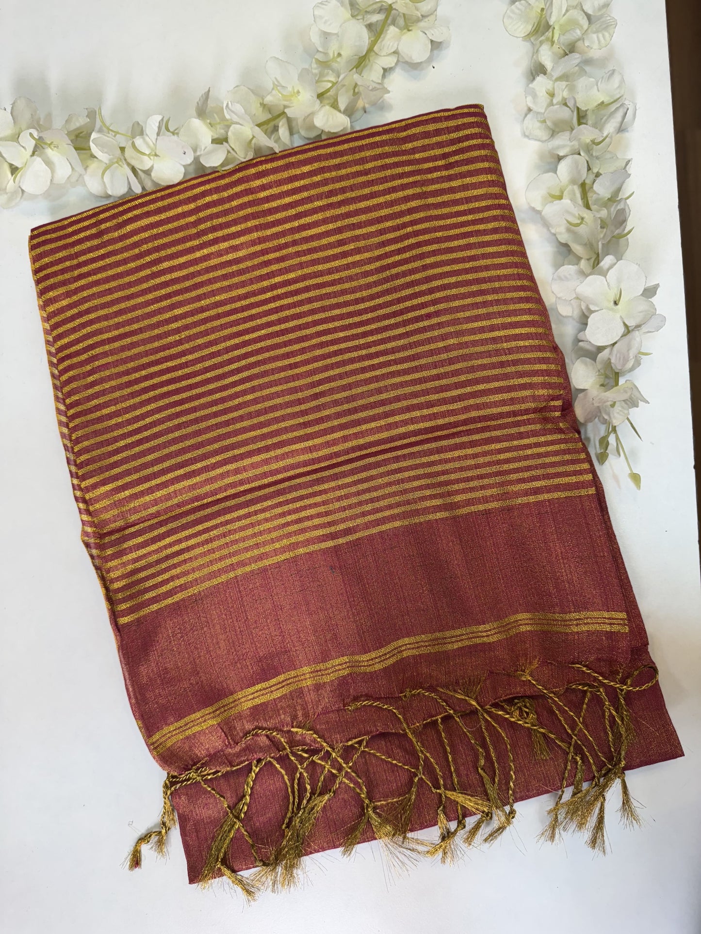 Golden Pink Linen Tissue Saree