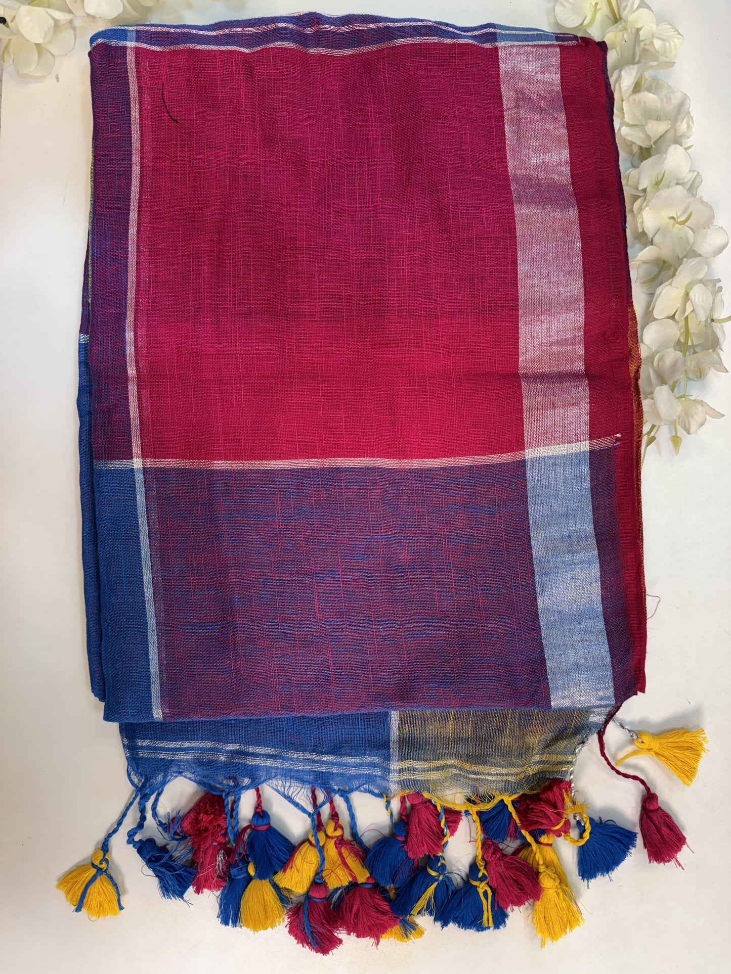 Dark Pink Linen Saree