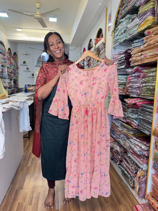 Peach Floral Printed Gown