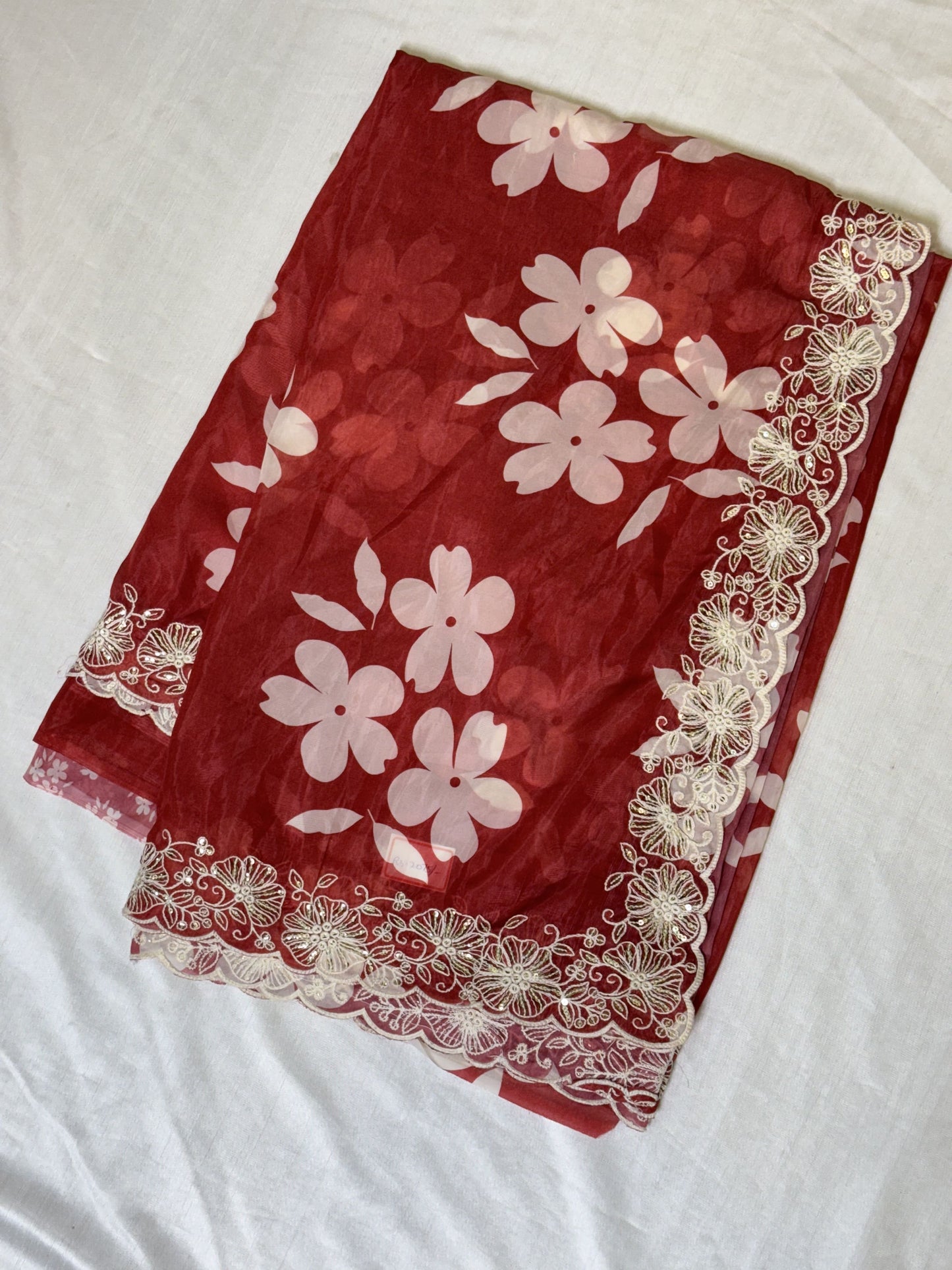 Tomato Pink Designer Saree with work blouse