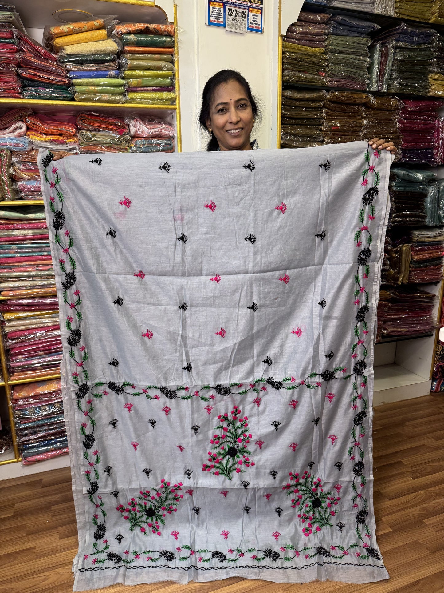 Grey Chanderi Semi Silk Saree