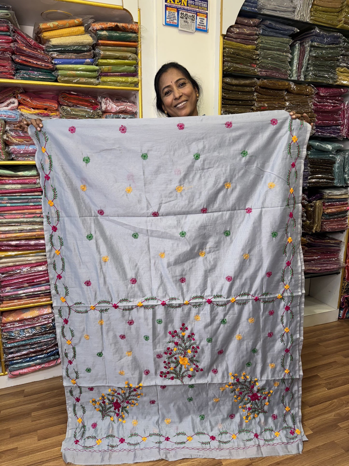 Grey Chanderi Semi Silk Saree