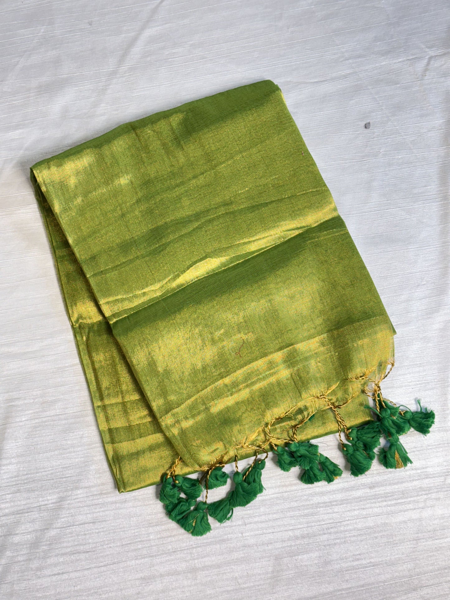 Parrot Green Plain Tissue Saree