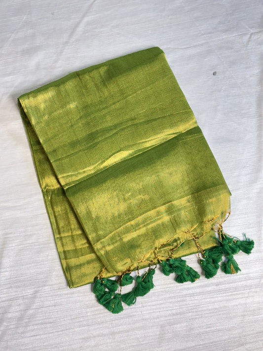 Parrot Green Plain Tissue Saree