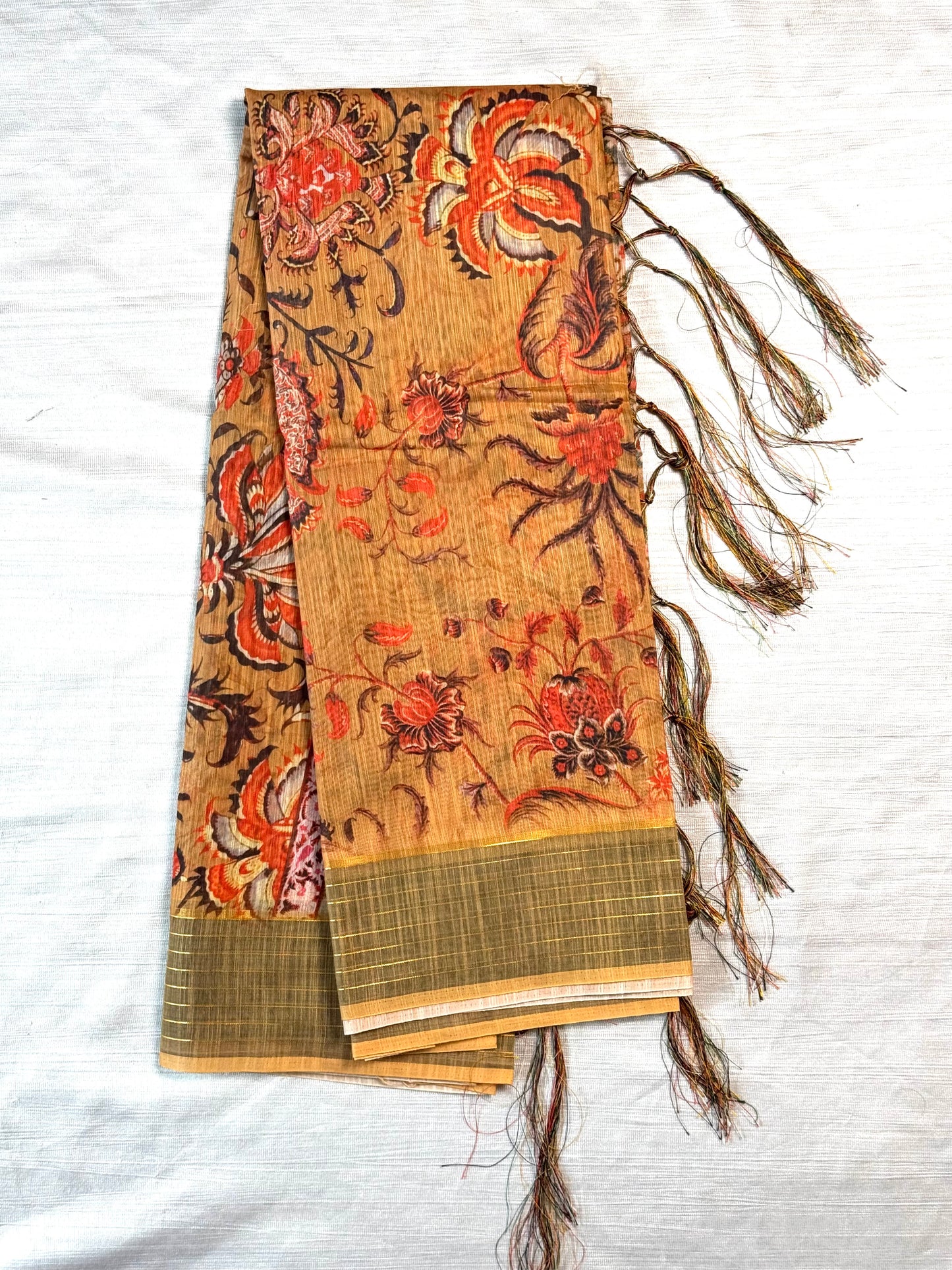 Orange Linen Saree