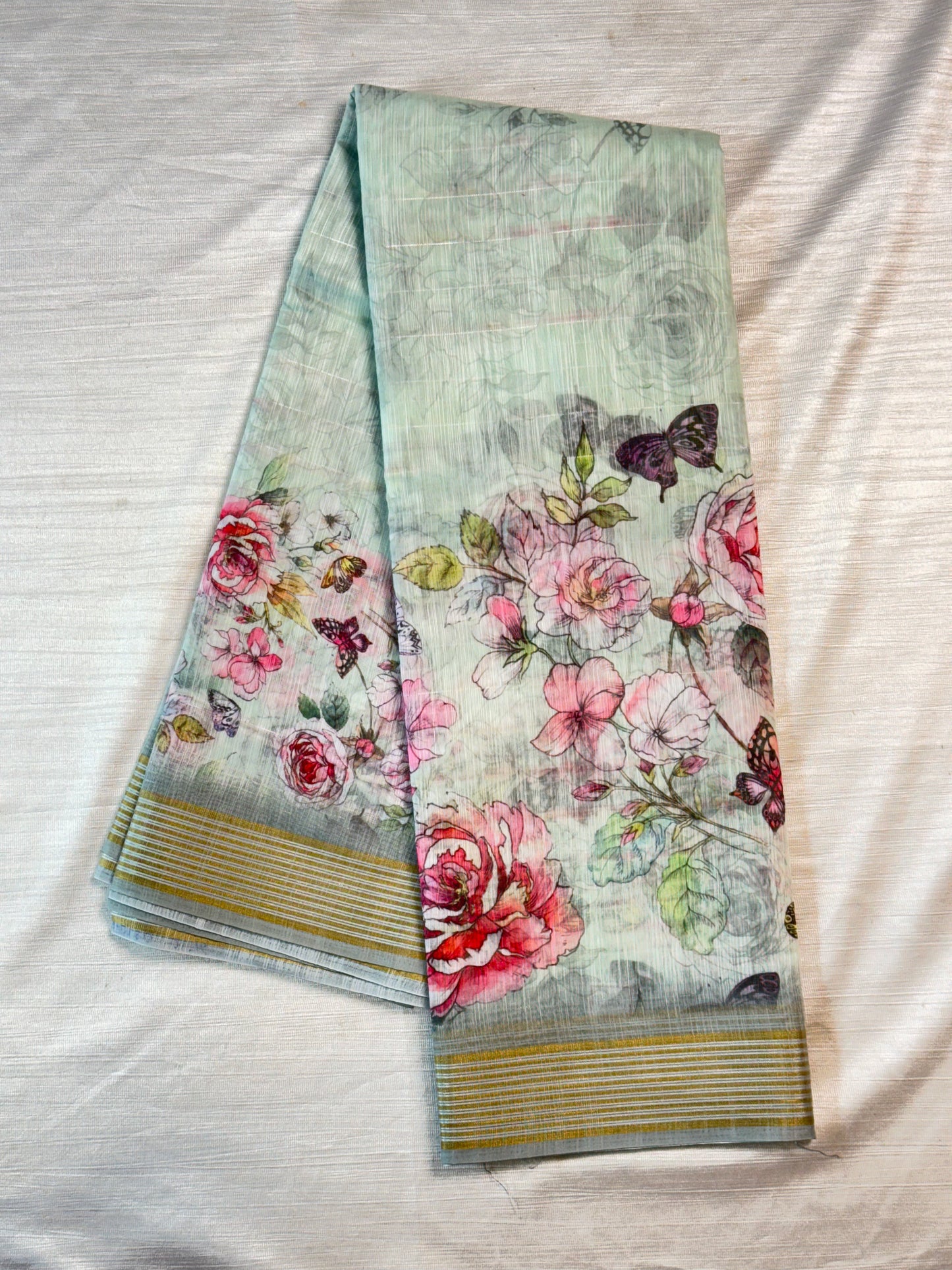Blue linen Saree