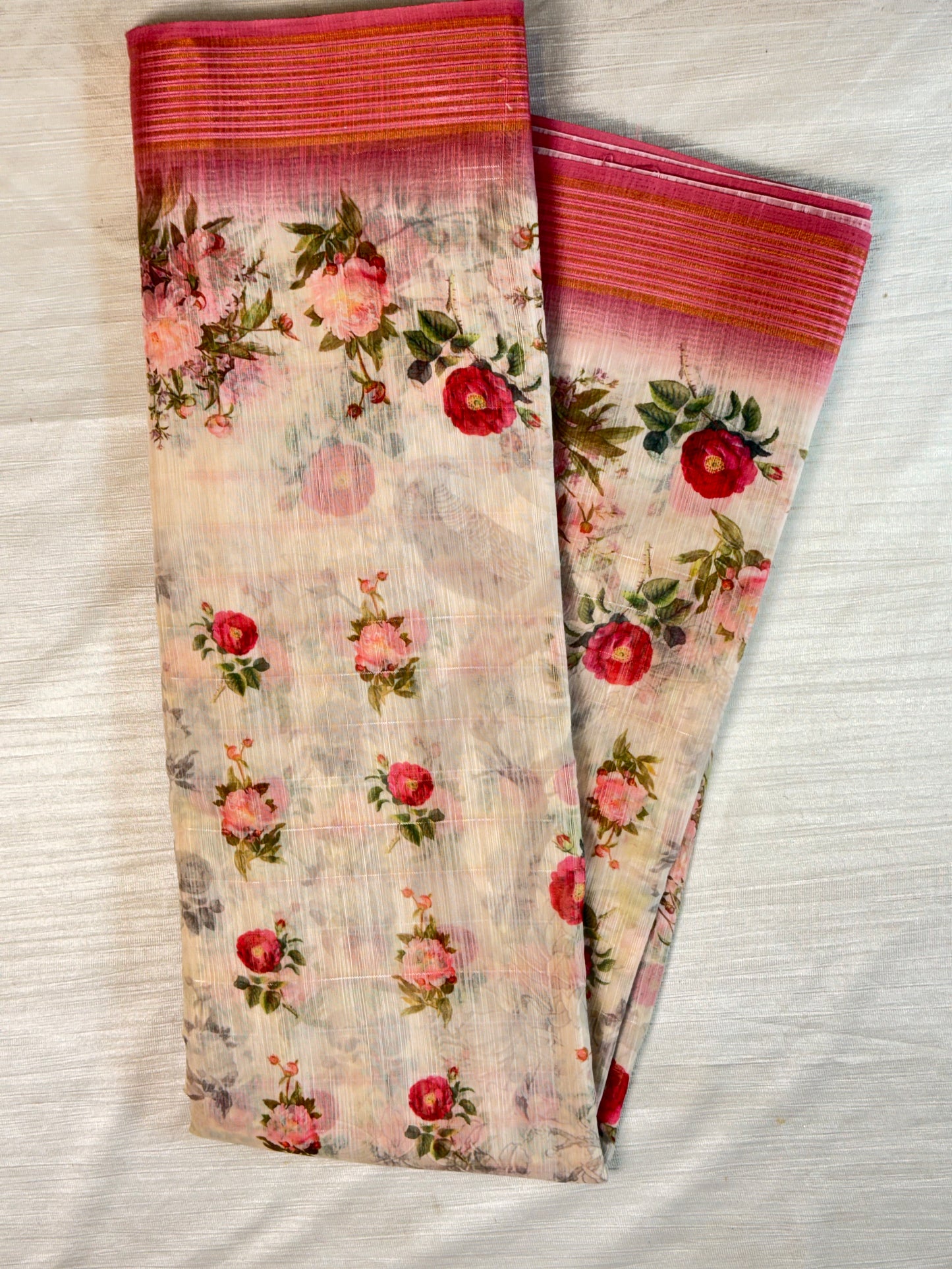Sandal Red linen Saree