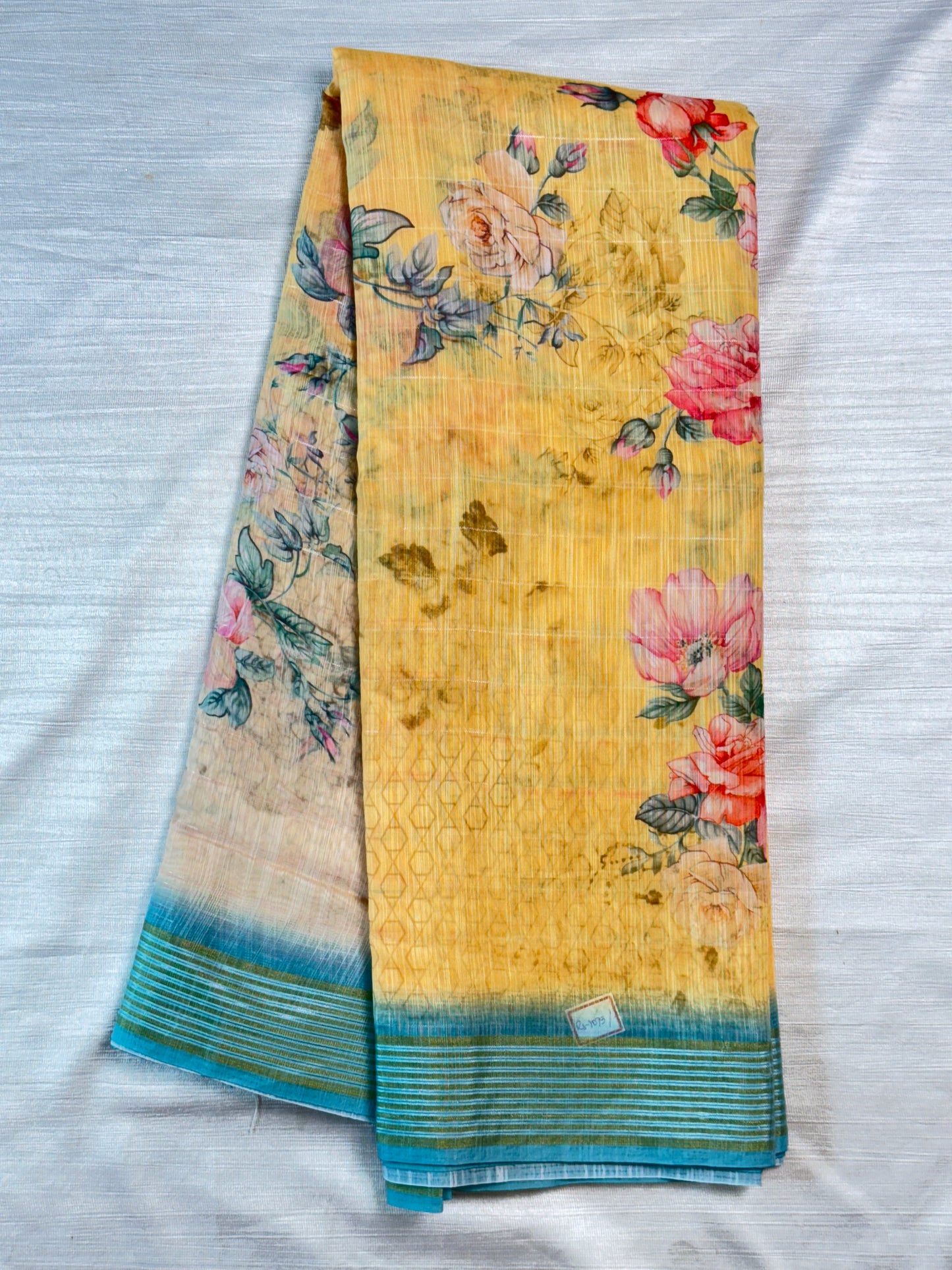 Yellow linen Saree