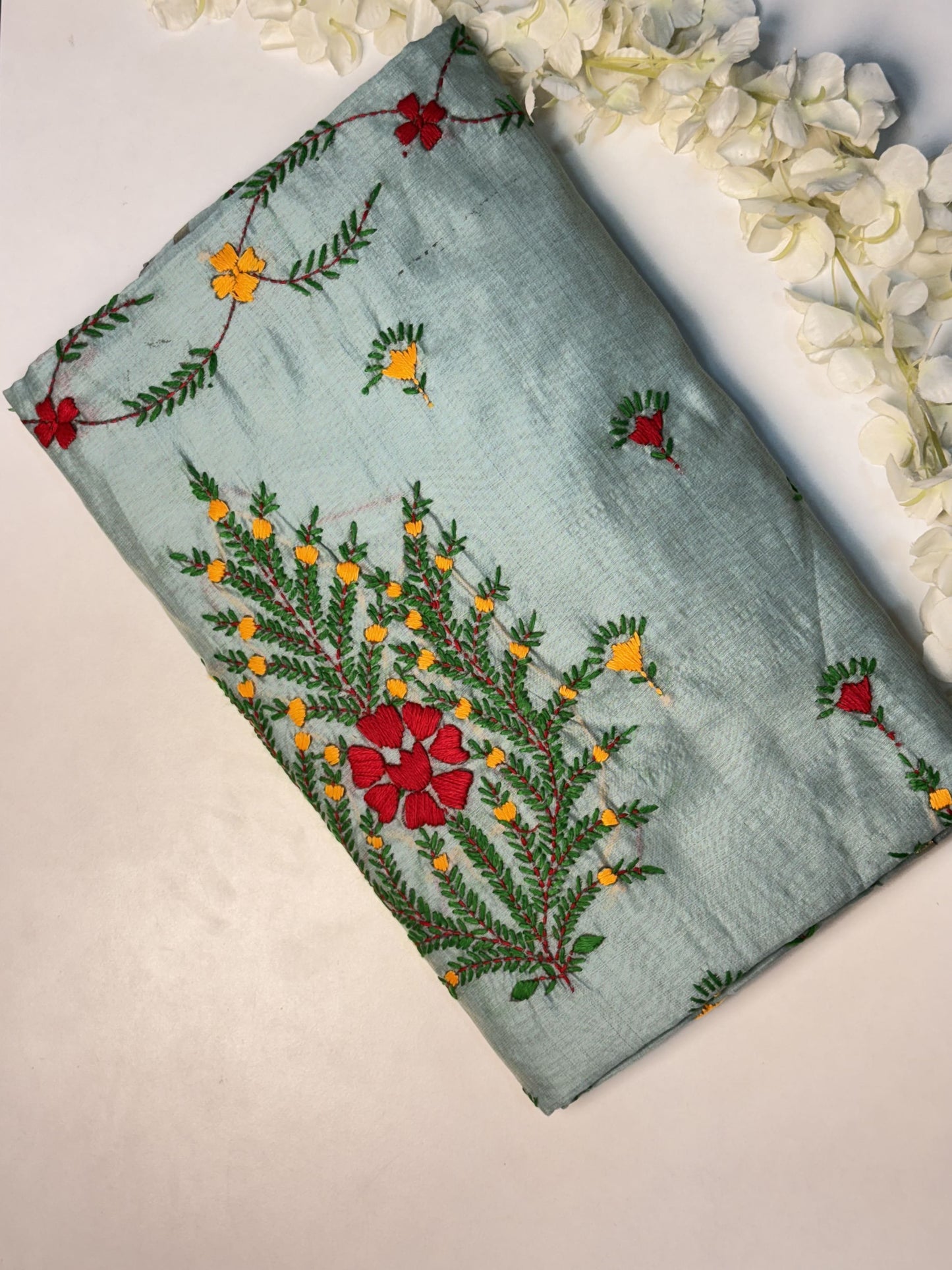 Grey Chanderi Semi Silk Saree