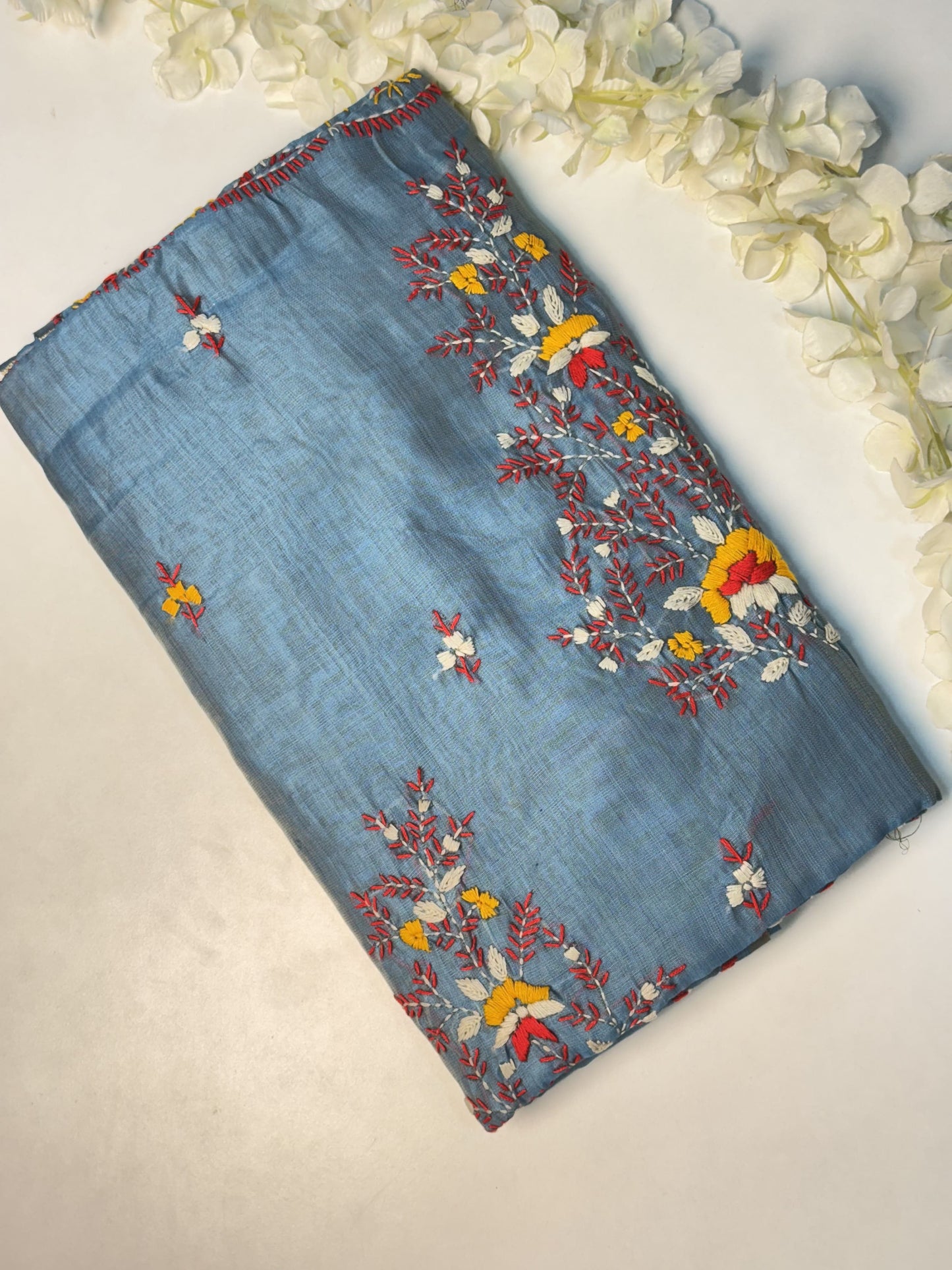 Slate Blue Chanderi Semi Silk Saree
