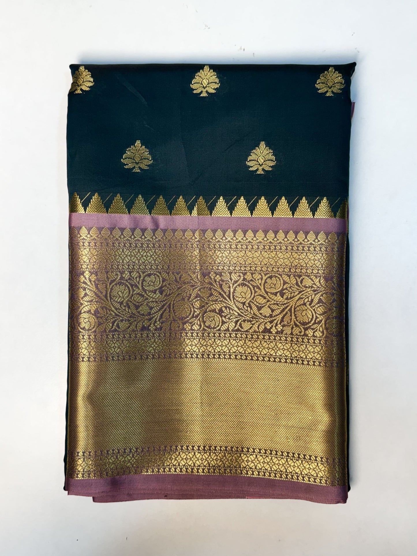 Bottle Green with Lavendar Bordered Soft Silk Saree