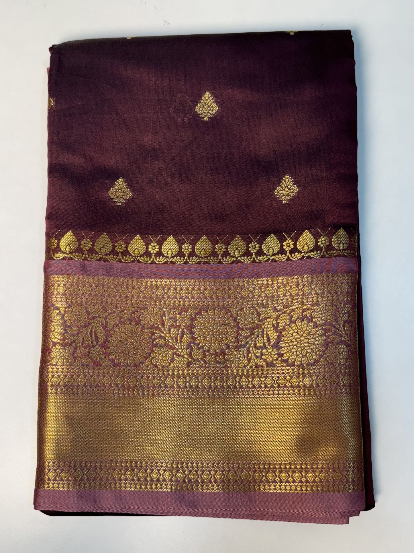 Burgundy with Lavendar Bordered Soft Silk Saree