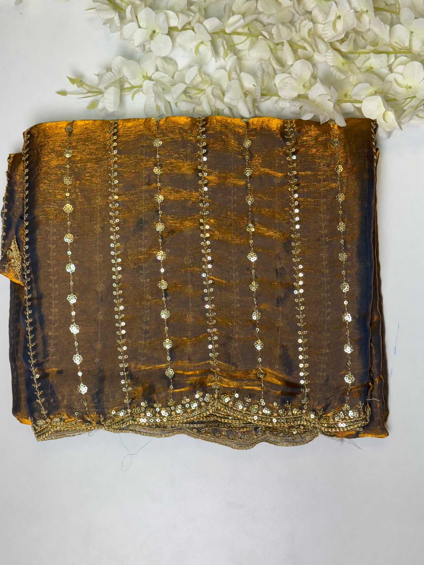 Copper Blue Space Silk Designer Saree