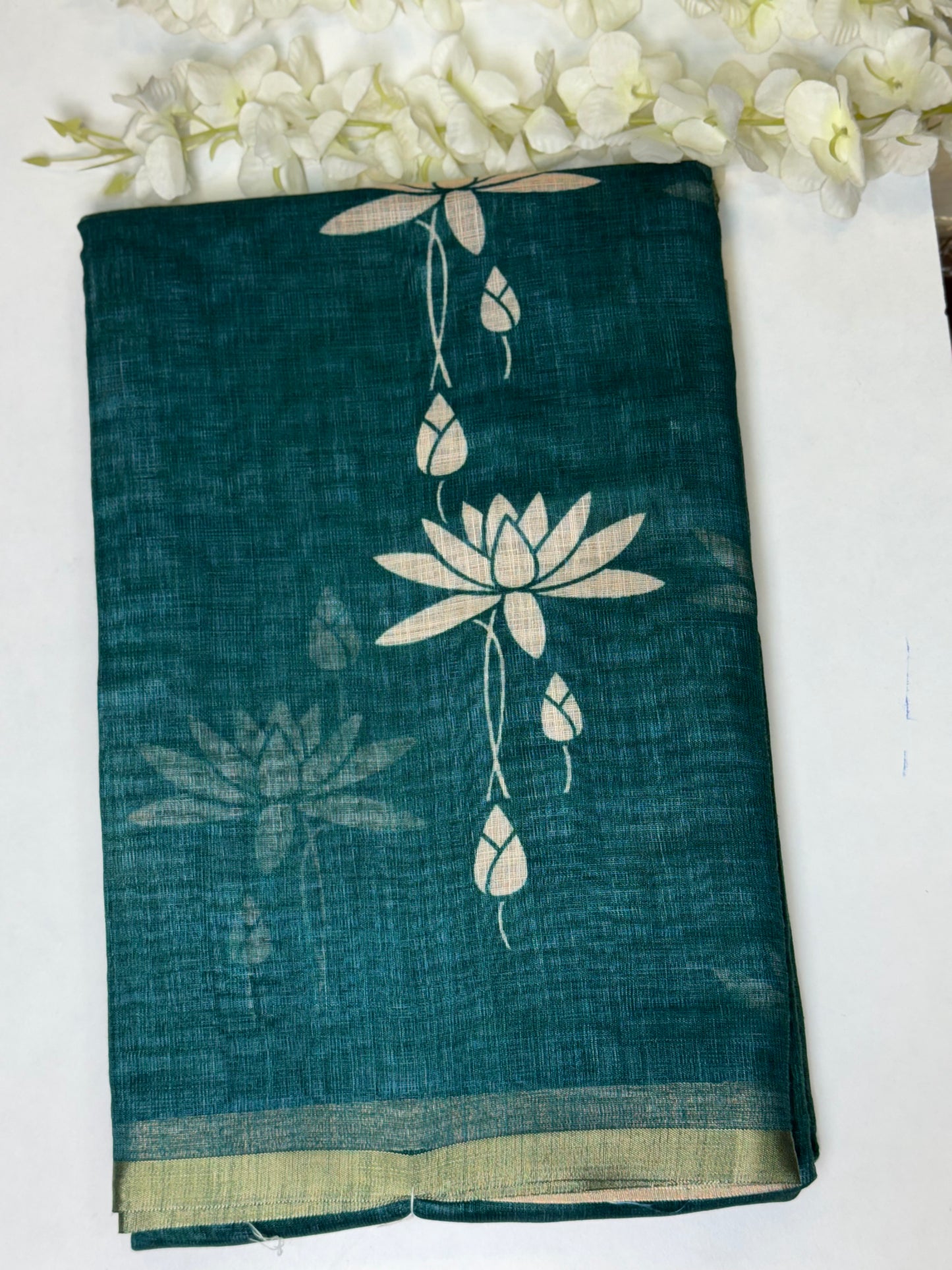 Rama Green Linen Cotton Saree