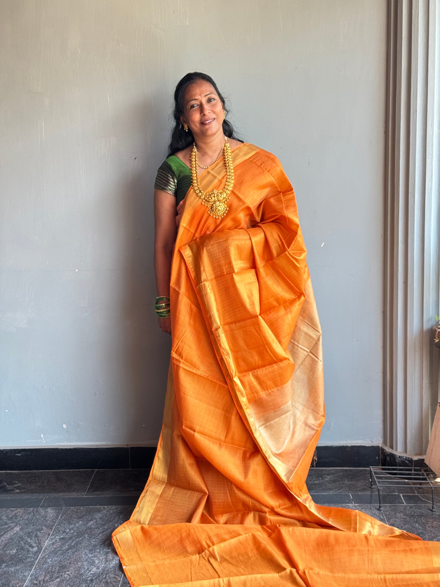 Orange Semi Tusser Saree