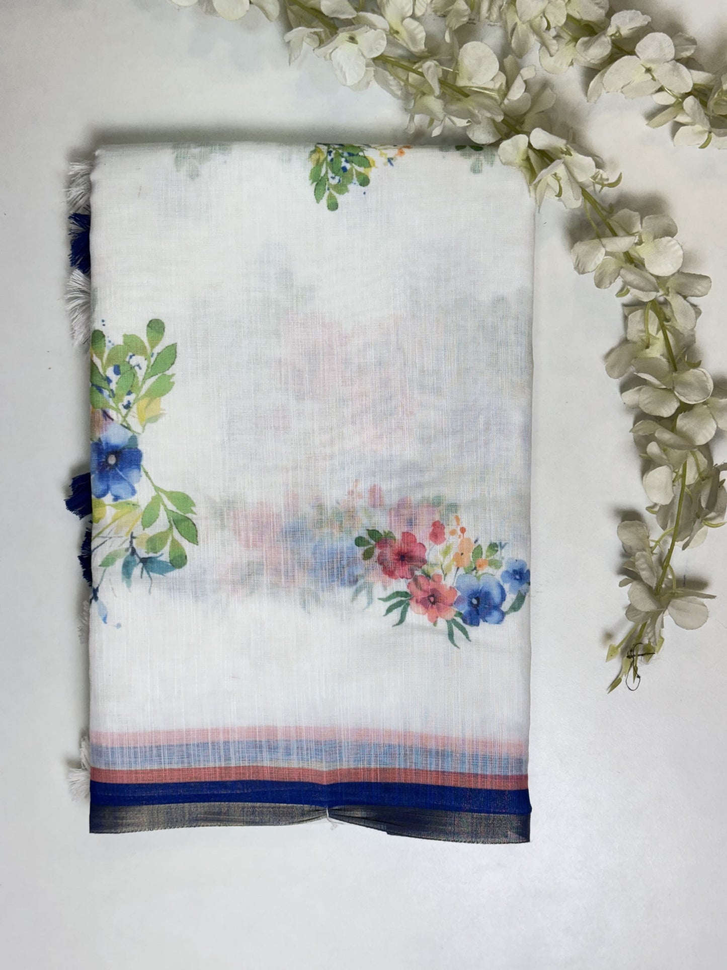White Linen Cotton Saree