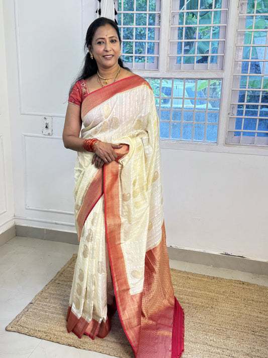 Half White Viscose Georgette Saree