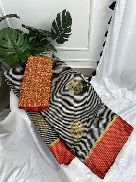 Black Soft Silk Saree with Work Blouse Combo
