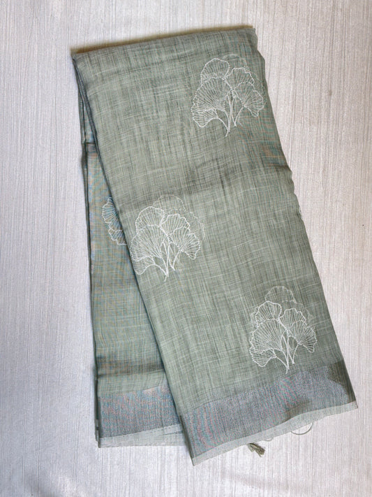 Light Olive Green  Linen Saree