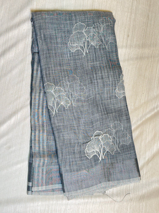 Dark Grey Linen Saree