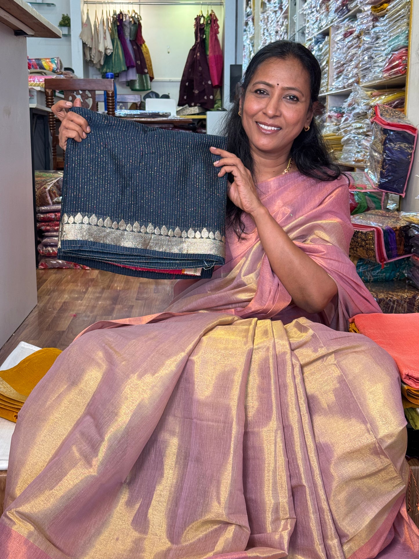 BLACK viscose chinnon tissue saree