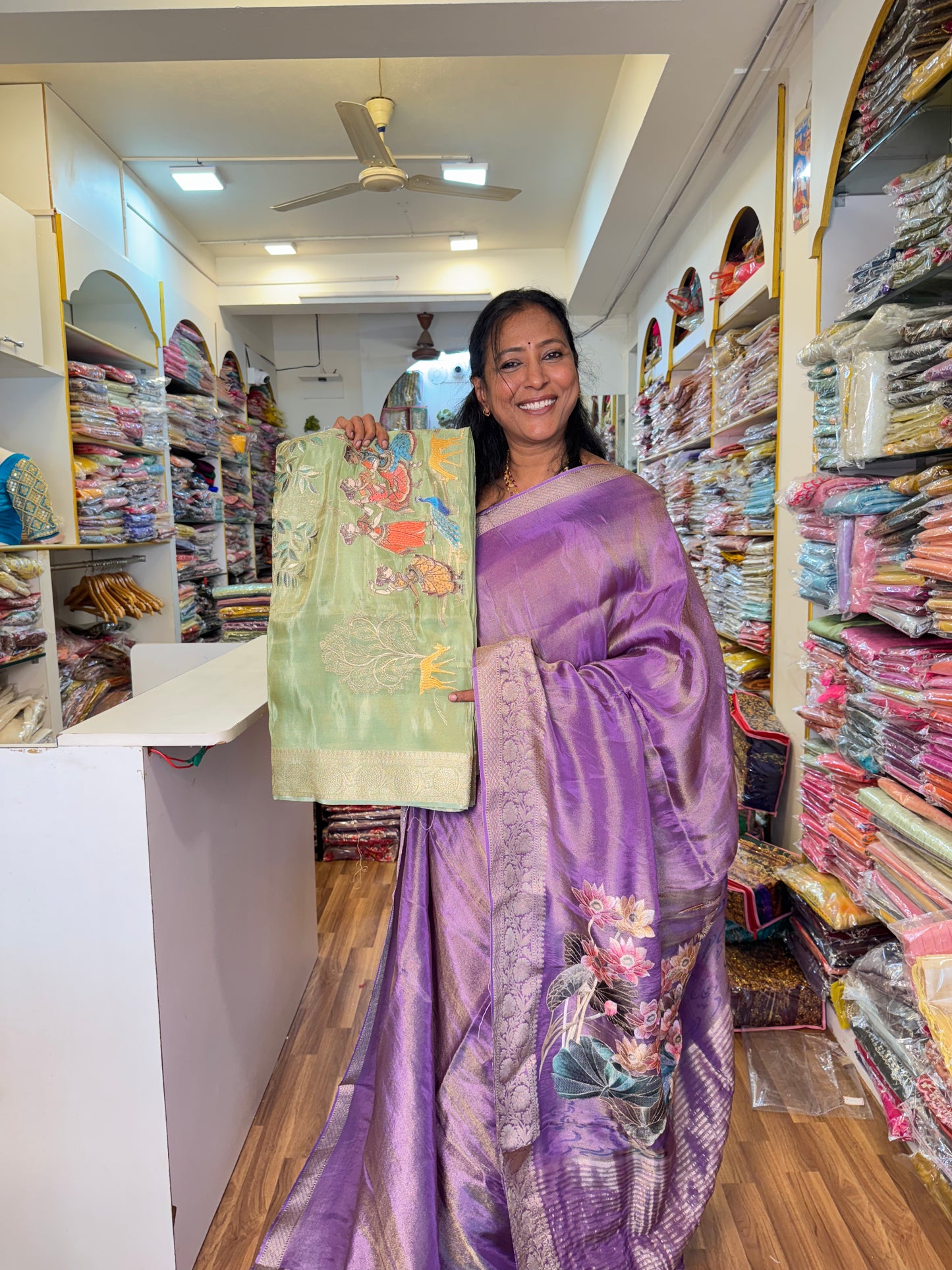 Pista Green Viscose Tissue Saree.