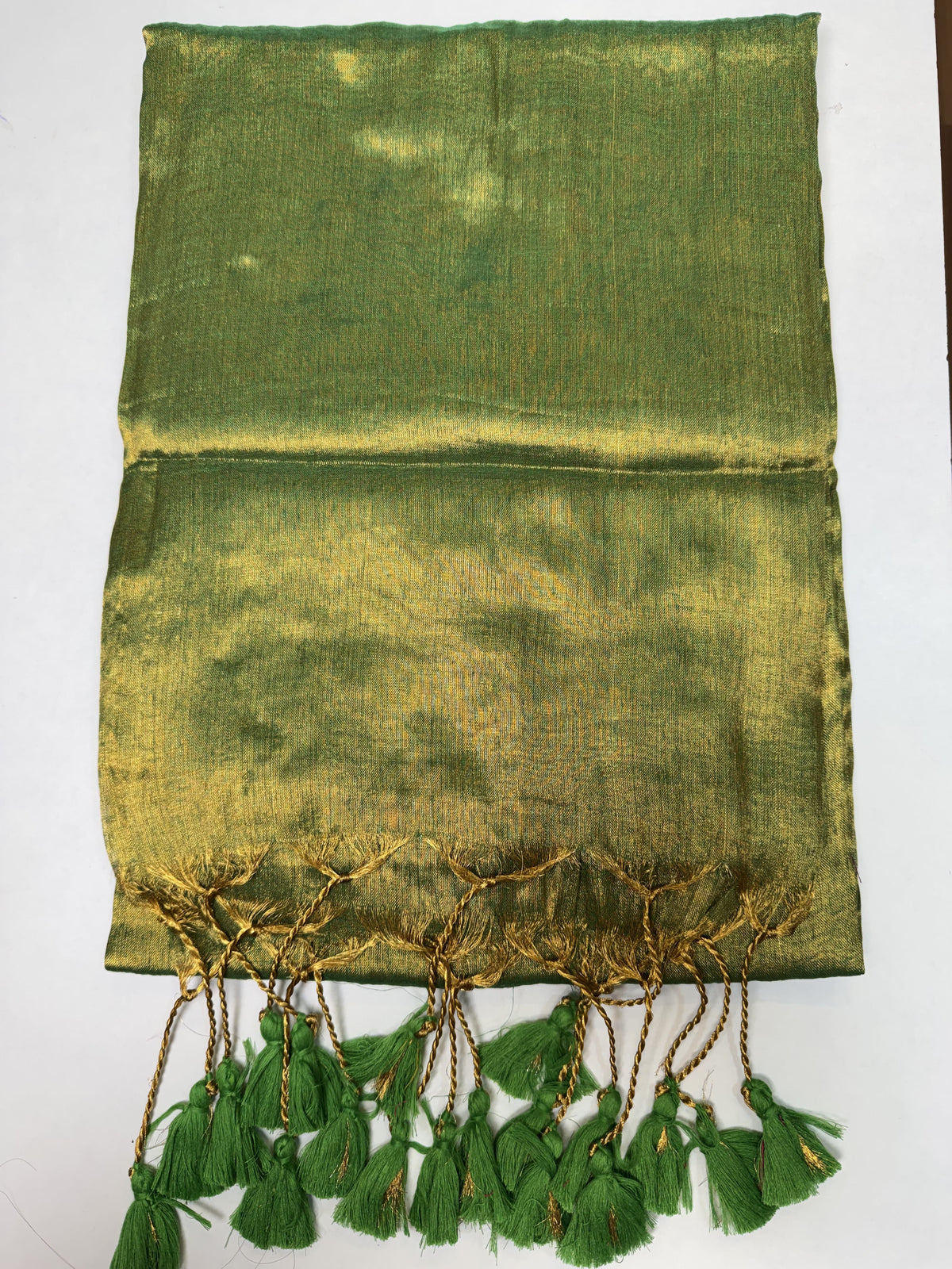 Parrot Green, Green Tassels Plain Khadi Tissue Saree
