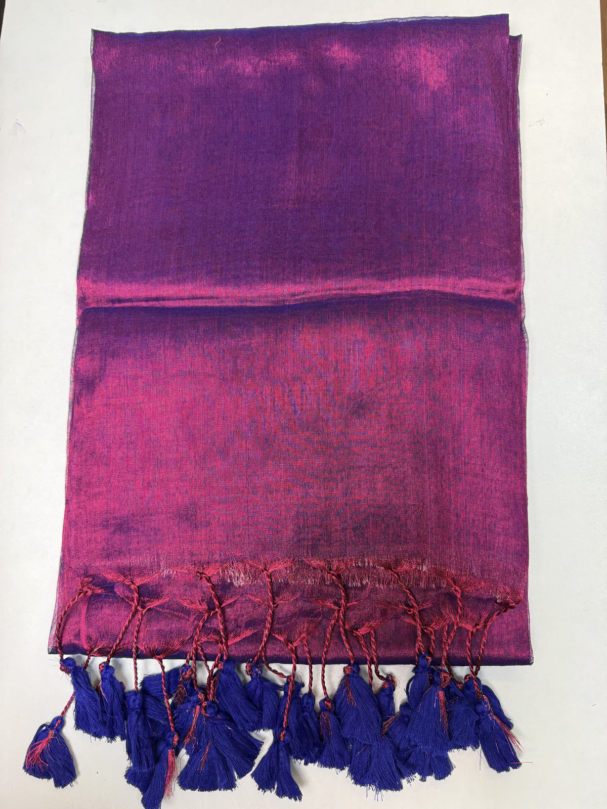 Purple, Royal Blue Tassels Plain Khadi Tissue Saree