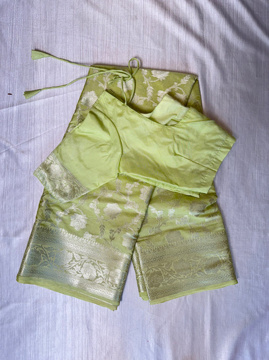 Light Green Saree With Stitched Blouse