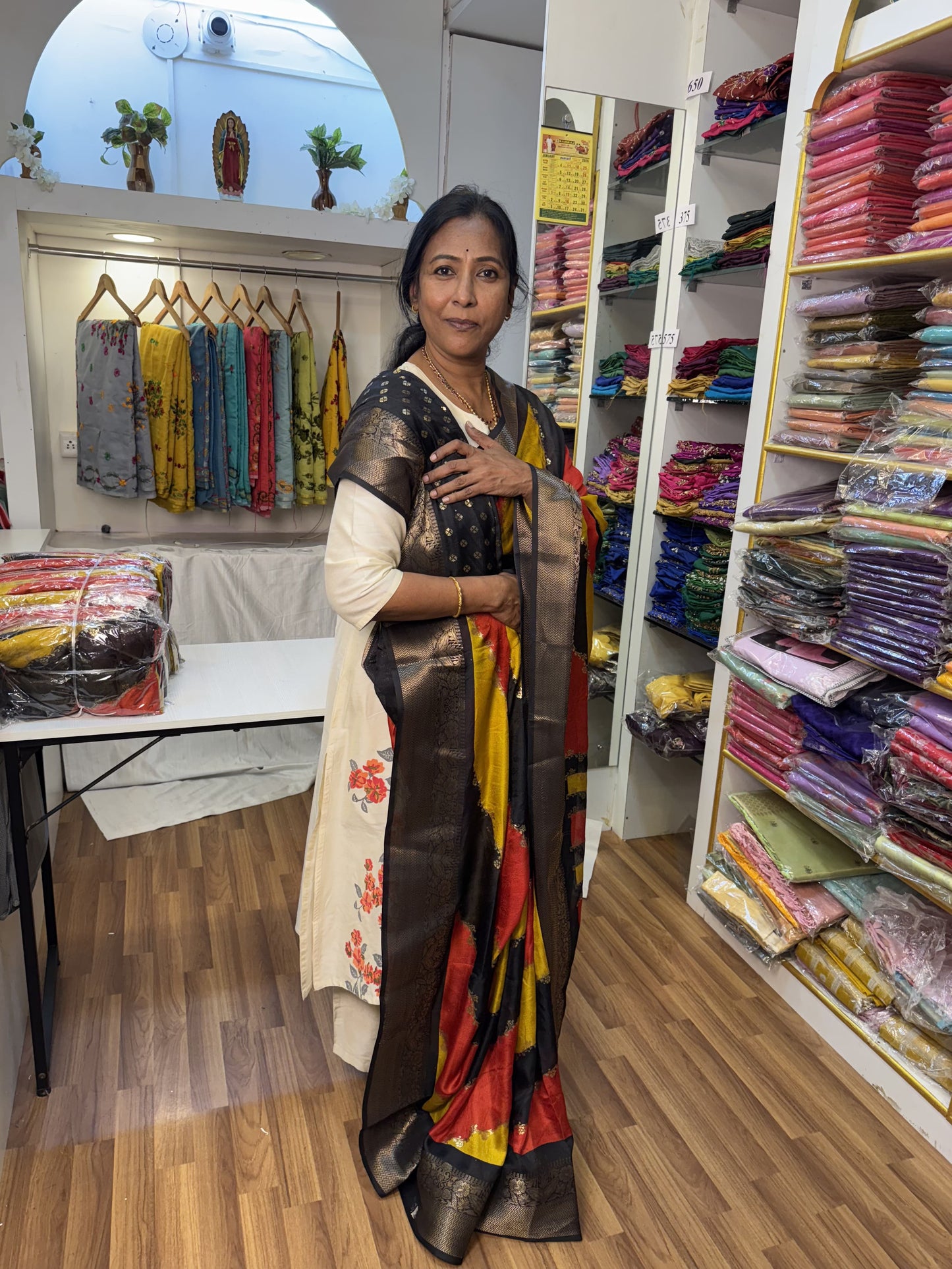 Black, Yellow, Red Mashmallow Saree