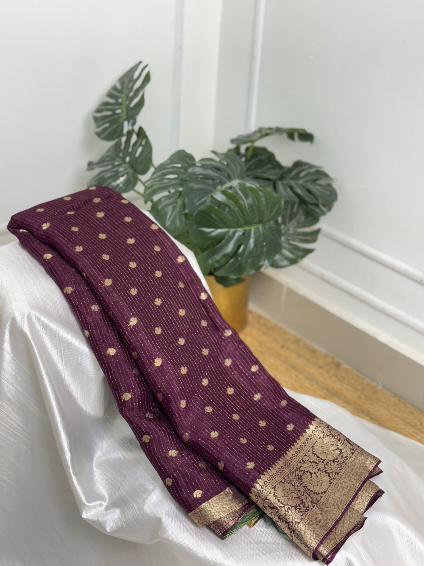 Magenta viscose chinnon tissue saree