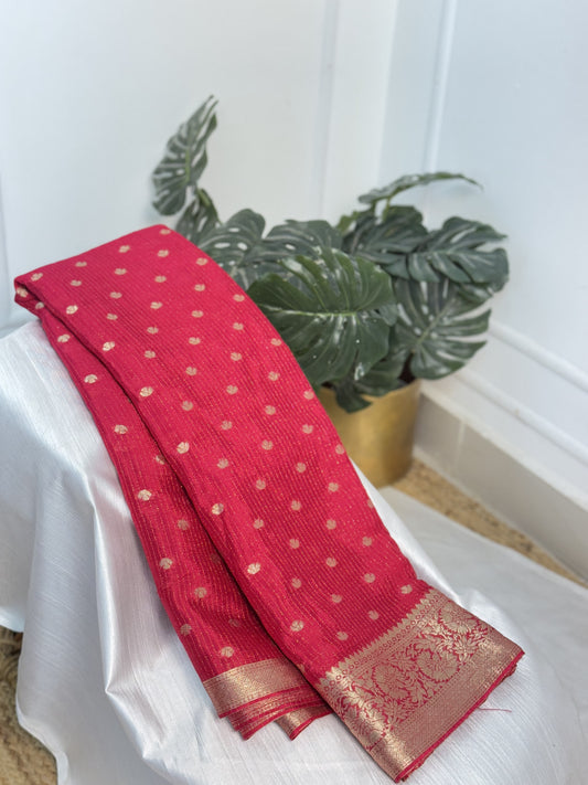 PINK viscose chinnon tissue saree