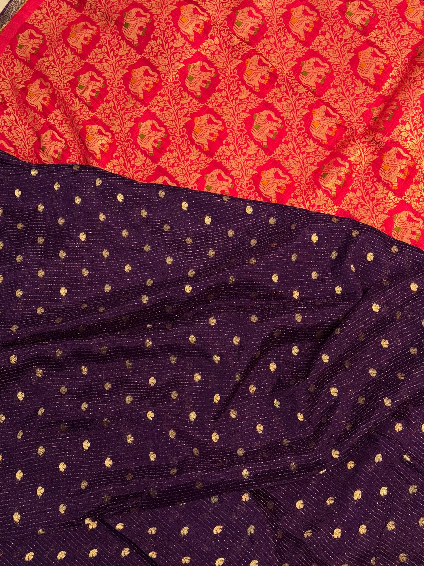 Magenta viscose chinnon tissue saree