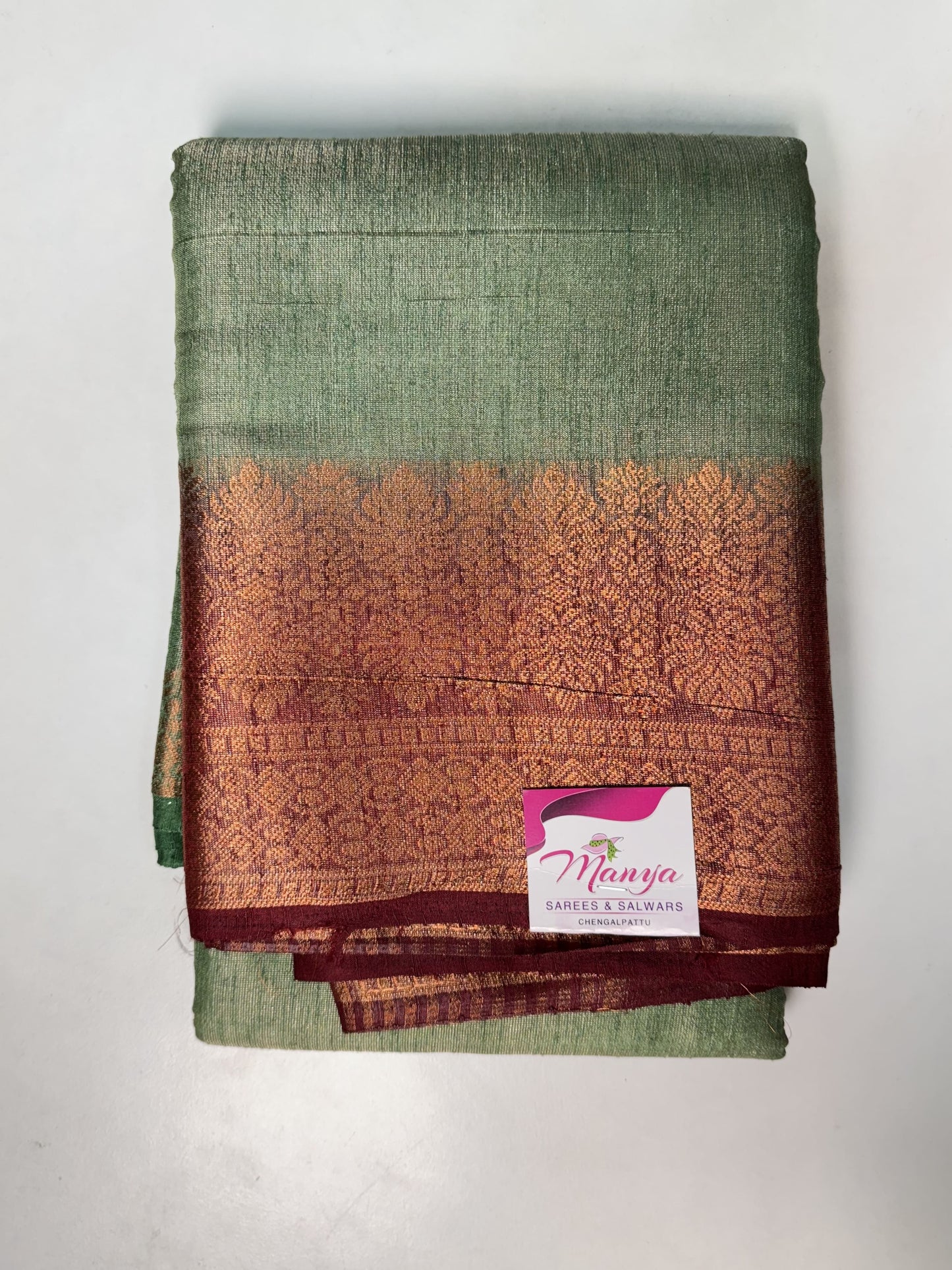 Pastel Green with Red Tissue Saree