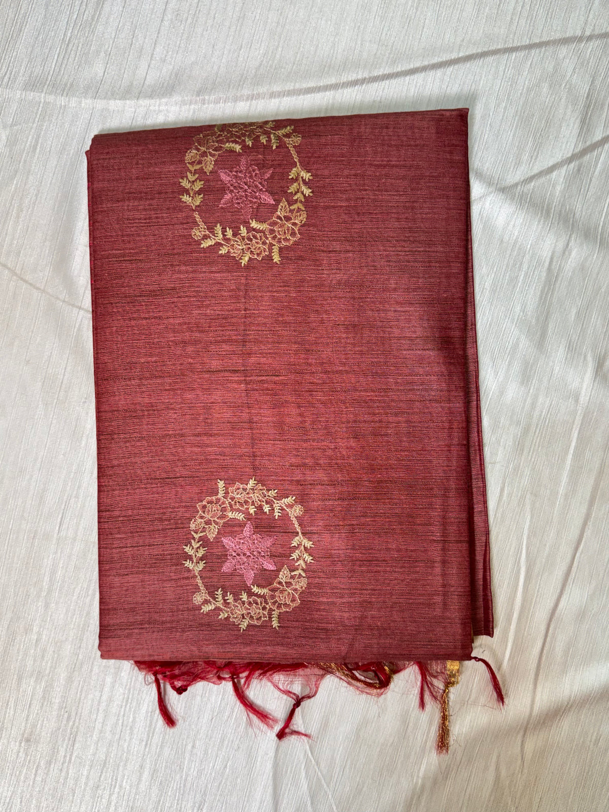 Peachish Pink Cotton Saree