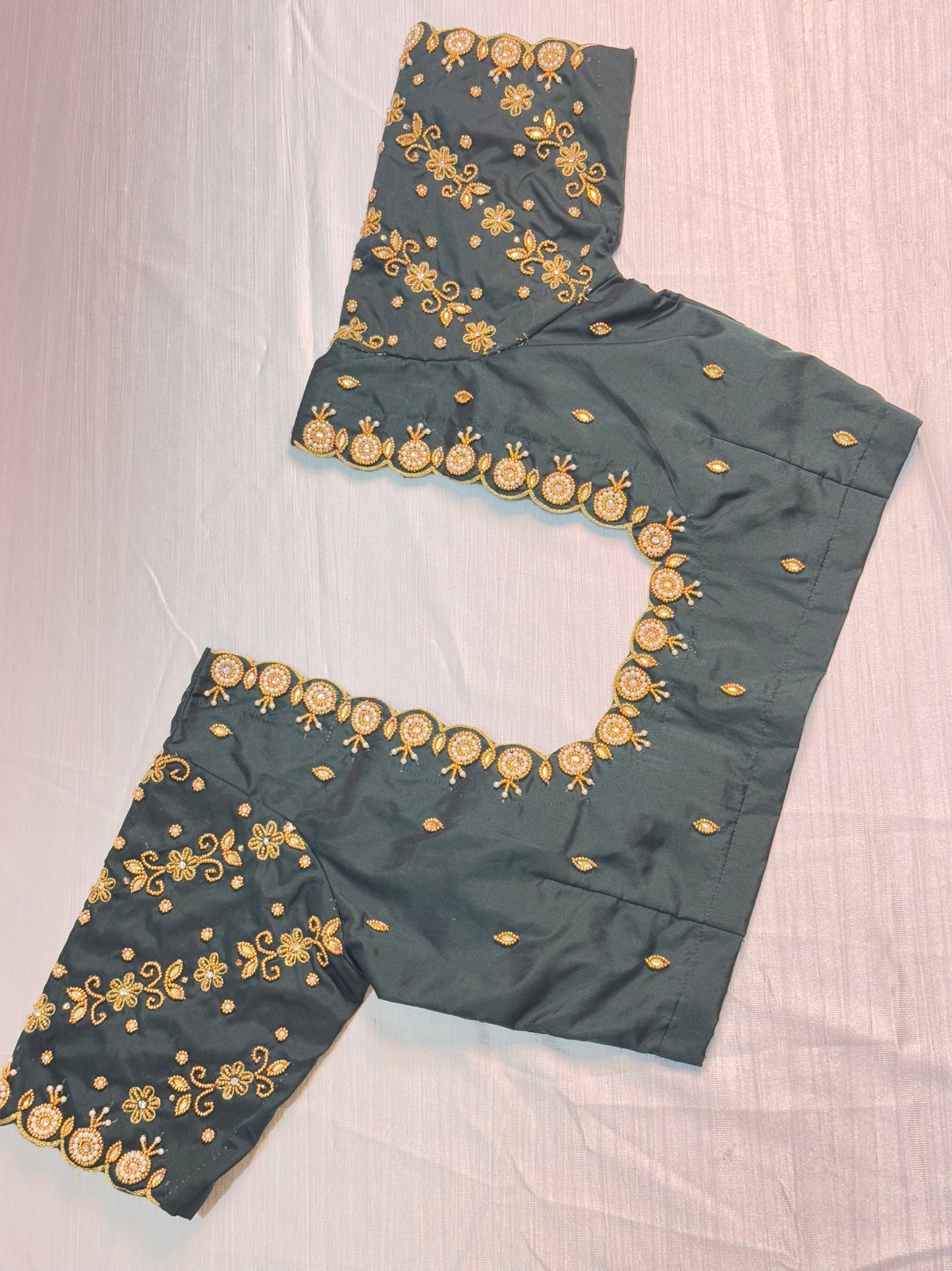 Dark Green Ready to Wear Hand Work Blouse