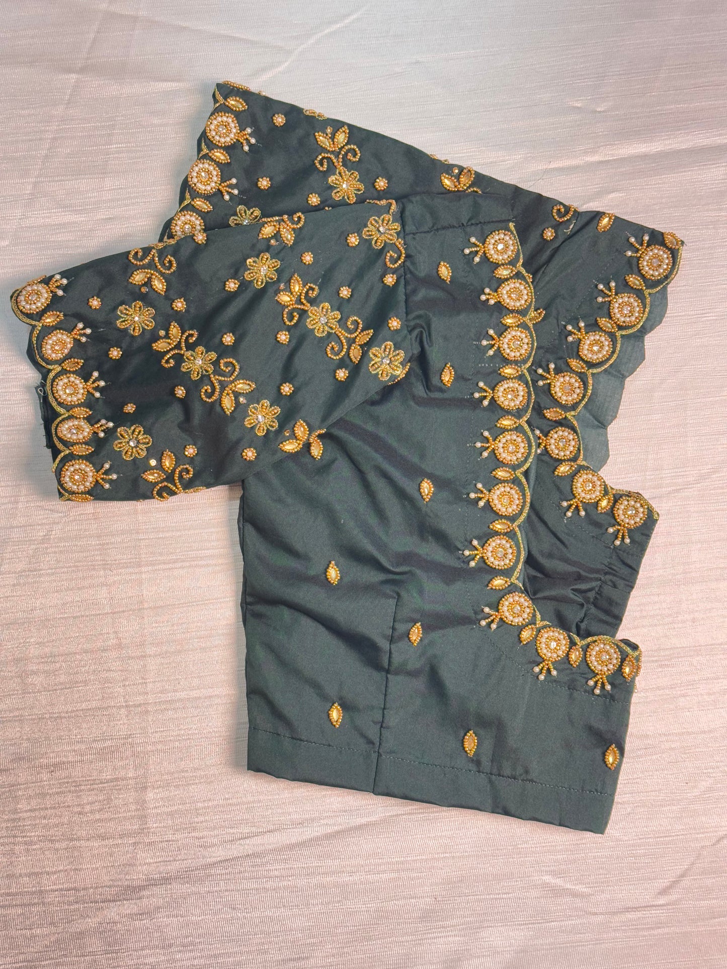 Dark Green Ready to Wear Hand Work Blouse