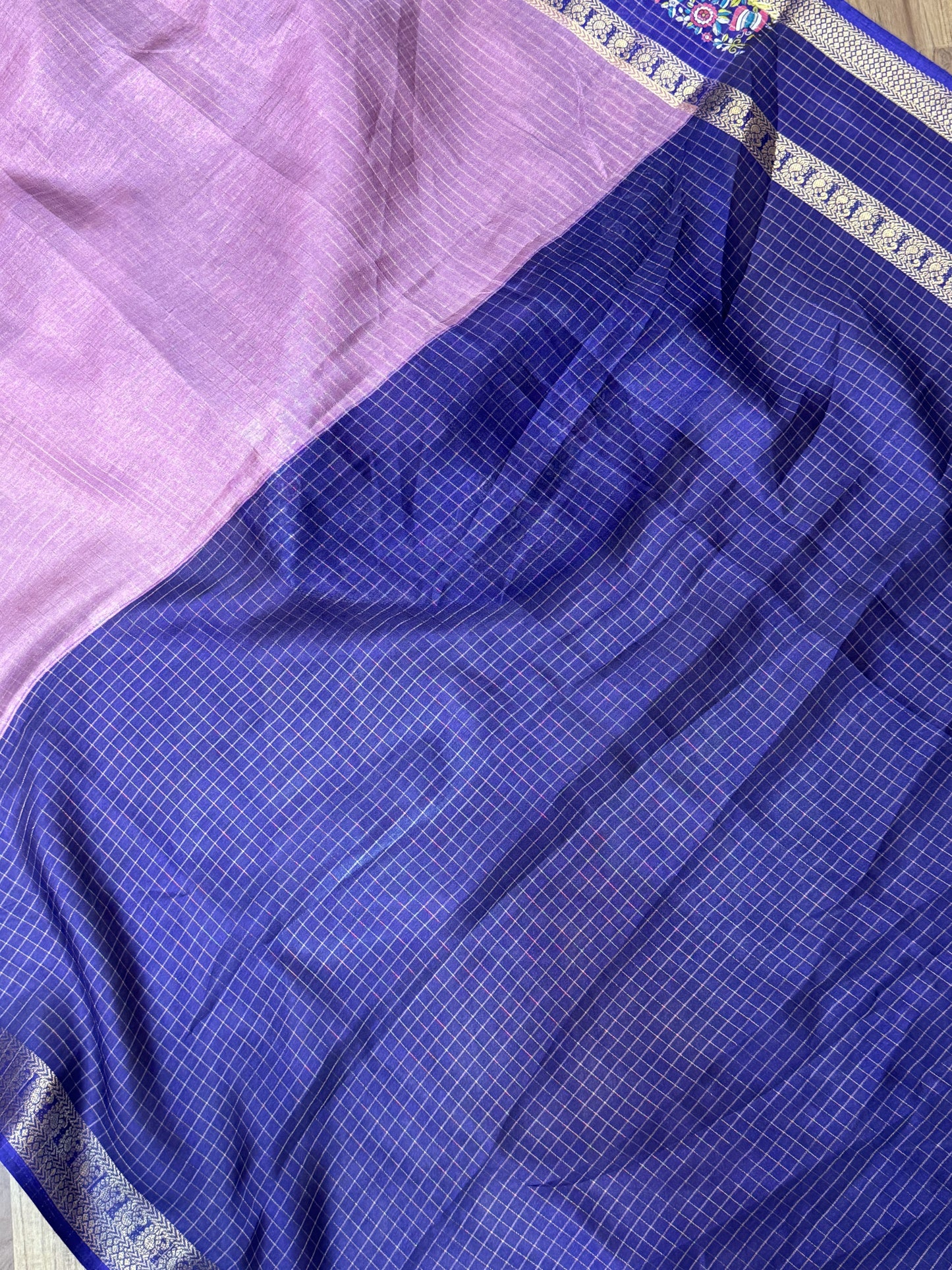 Onion Pink with Royal Blue Mashmallow Saree